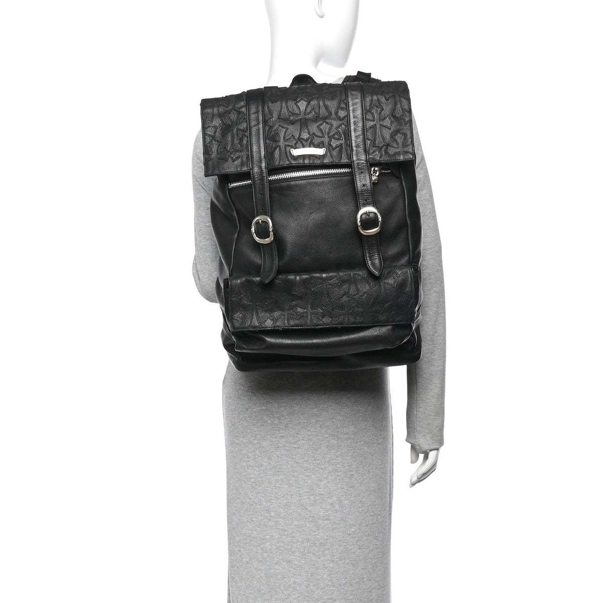 Calfskin Cross Patch Moto Backpack Black
