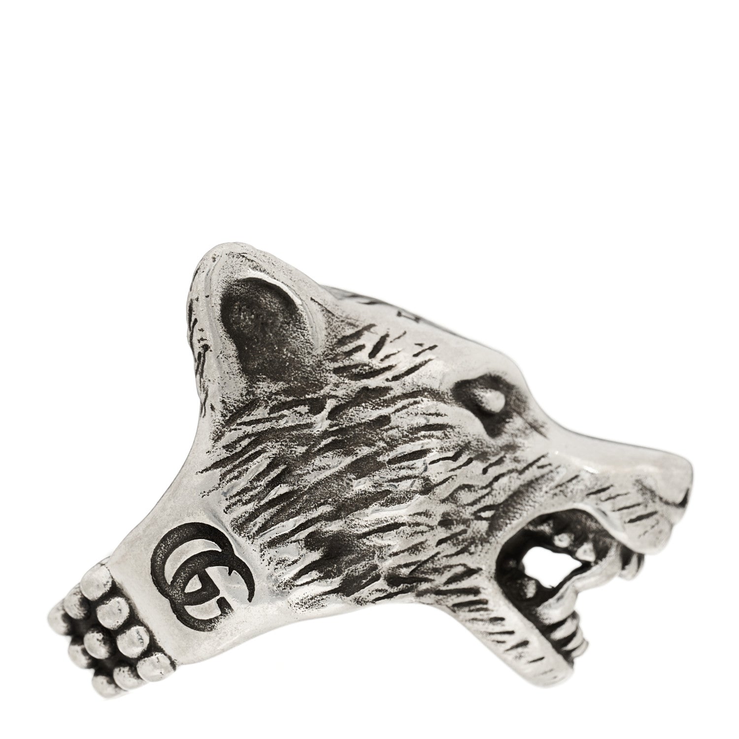 Gucci Sterling Silver Large Anger Forest Wolf Head Ring 65 11 4 of 7