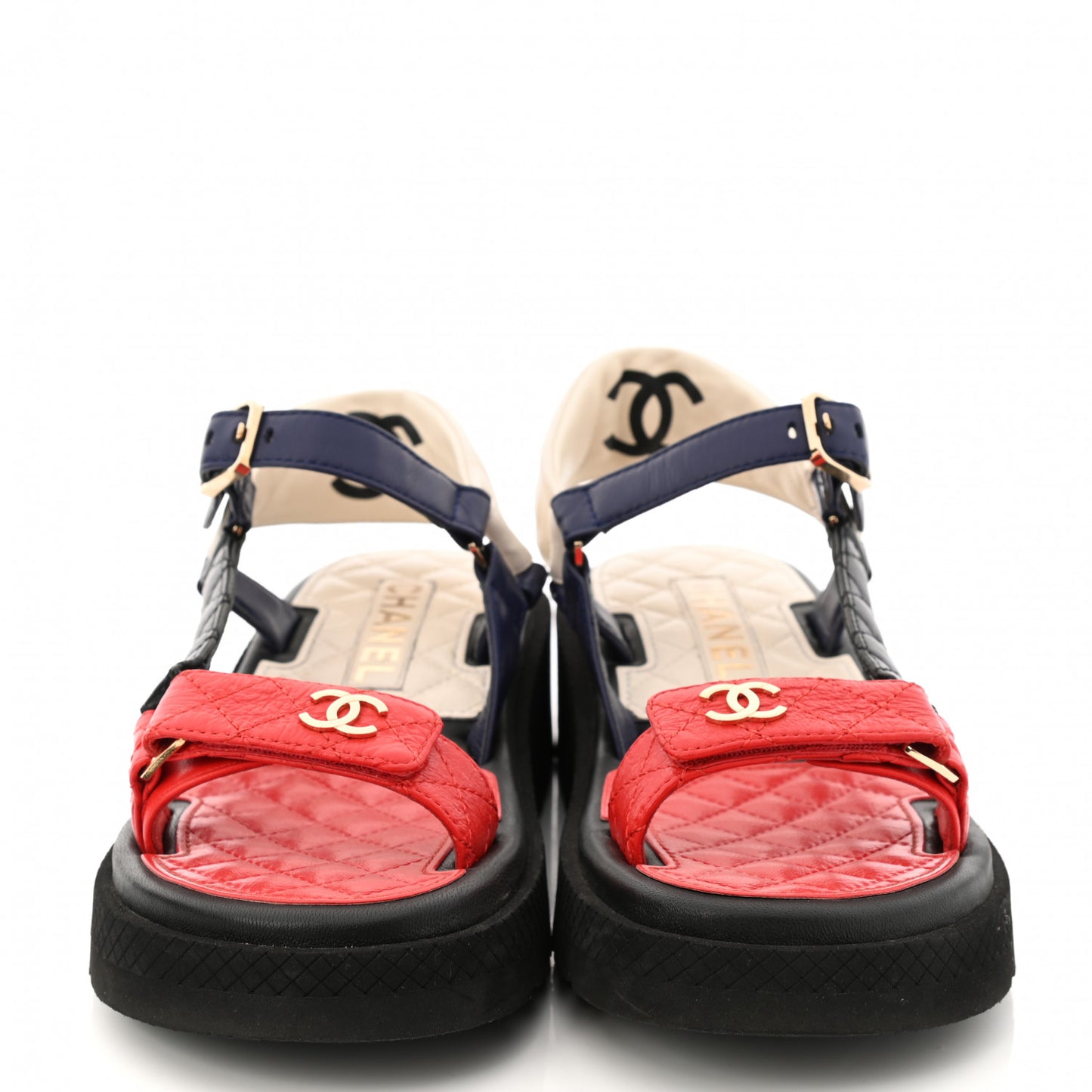 Lambskin Logo Platform Sandals 37.5 Red Black Ivory Navy Blue