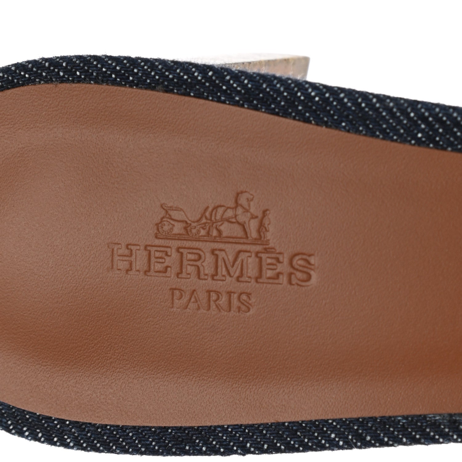 Hermes Calfskin Denim Oasis Sandals 38.5 Bleu Brut Gold 7 of 9