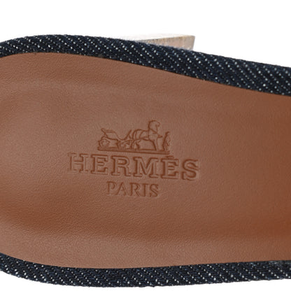 Hermes Calfskin Denim Oasis Sandals 38.5 Bleu Brut Gold 7 of 9