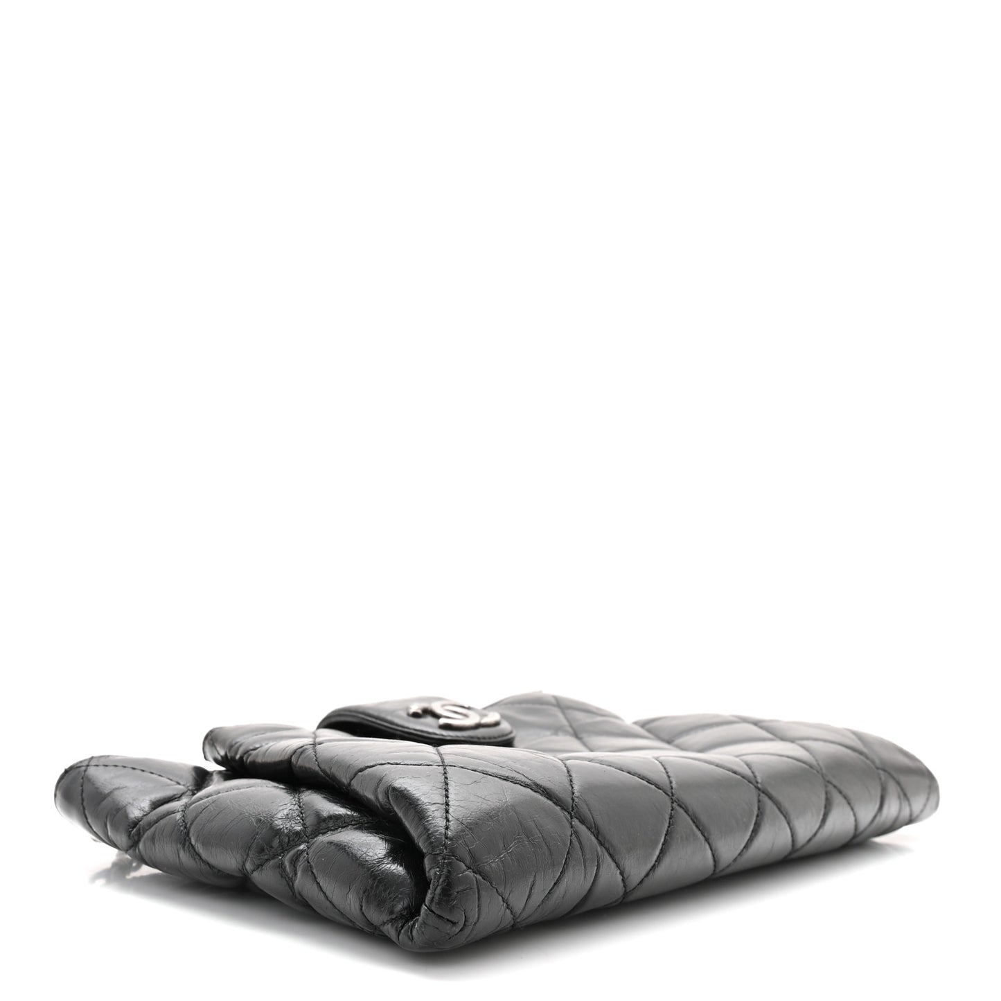 Aged Calfskin Quilted Zip Clutch Black