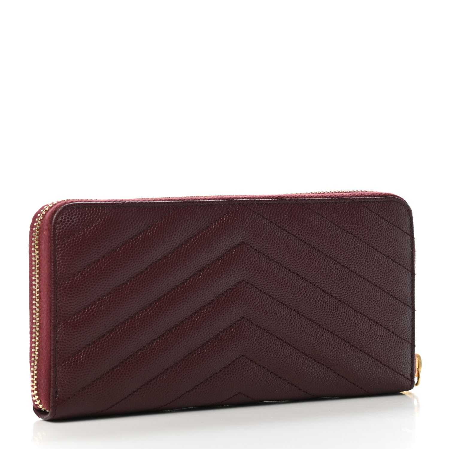 Saint Laurent Grain De Poudre Matelasse Chevron Monogram Zip Around Wallet Rouge Legion 2 of 4