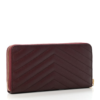 Saint Laurent Grain De Poudre Matelasse Chevron Monogram Zip Around Wallet Rouge Legion 2 of 4