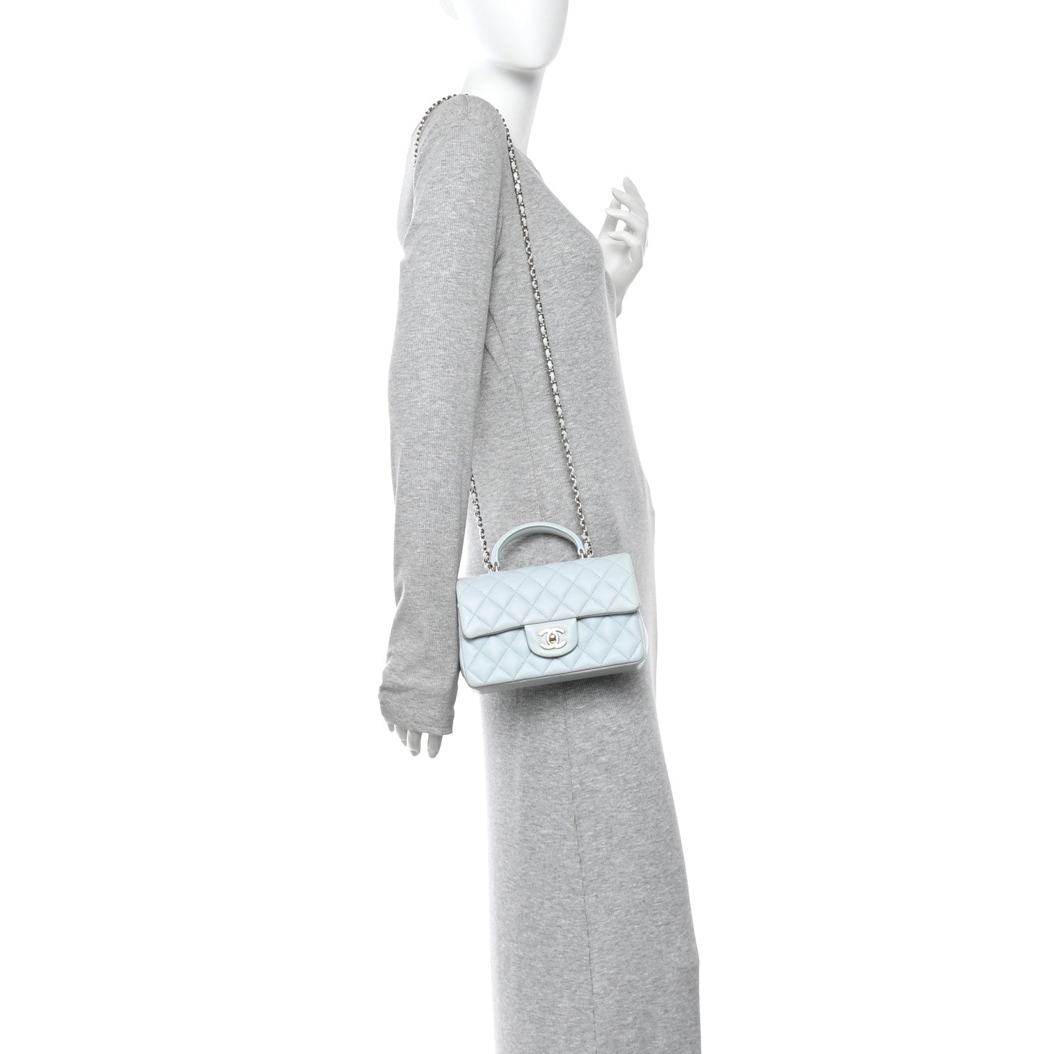 Chanel Lambskin Quilted Mini Top Handle Rectangular Flap Light Blue 2 of 10