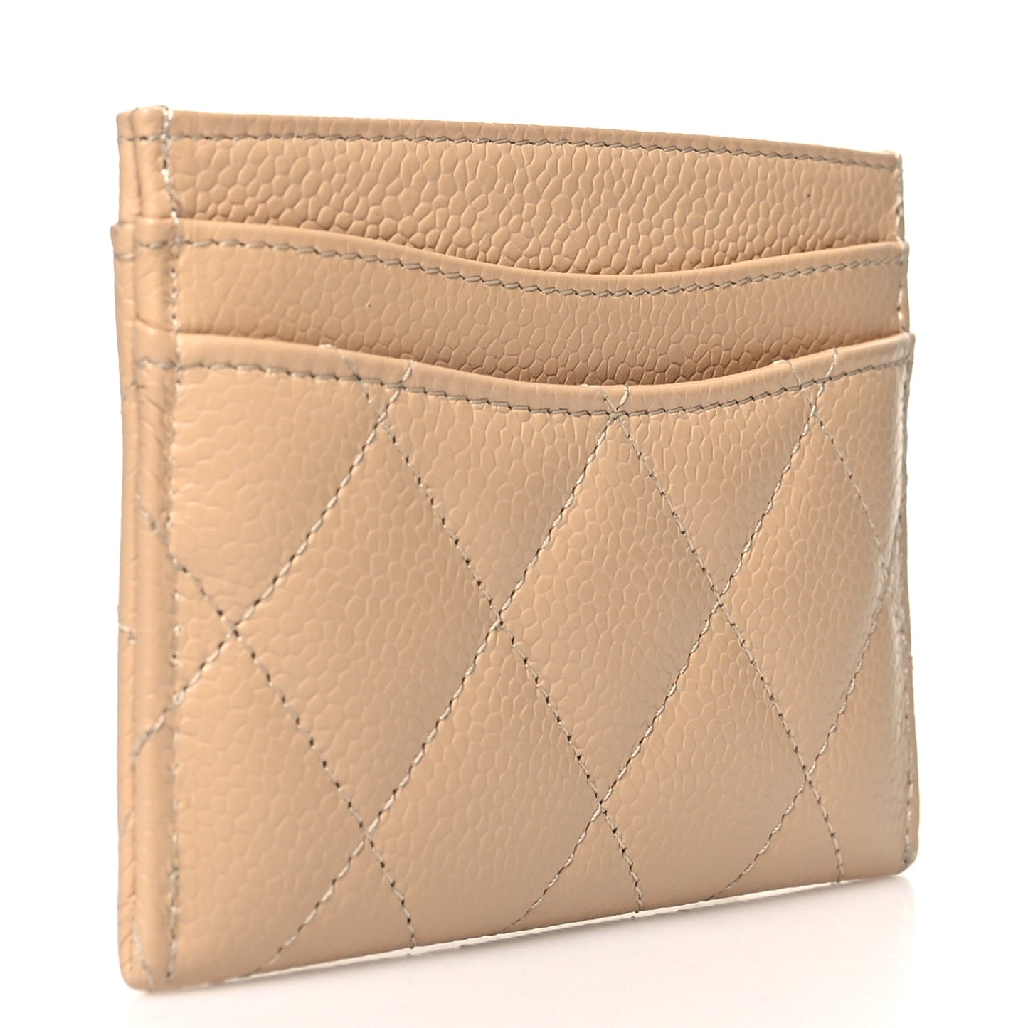Caviar Quilted Card Holder Beige