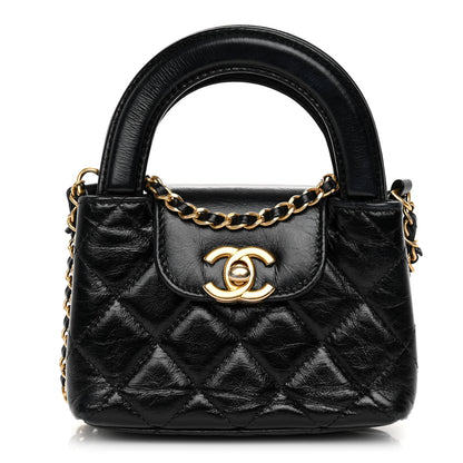 Chanel Shiny Aged Calfskin Quilted Mini Nano Kelly Shopper Black 1 of 11