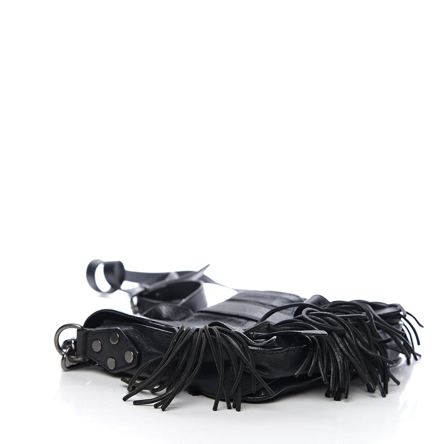 Lambskin Fringe PS1 Crossbody Pouch Black