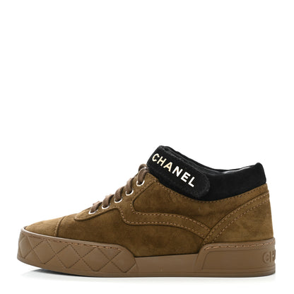 Chanel Suede Logo Strap Sneakers 35.5 Brown 1 of 9