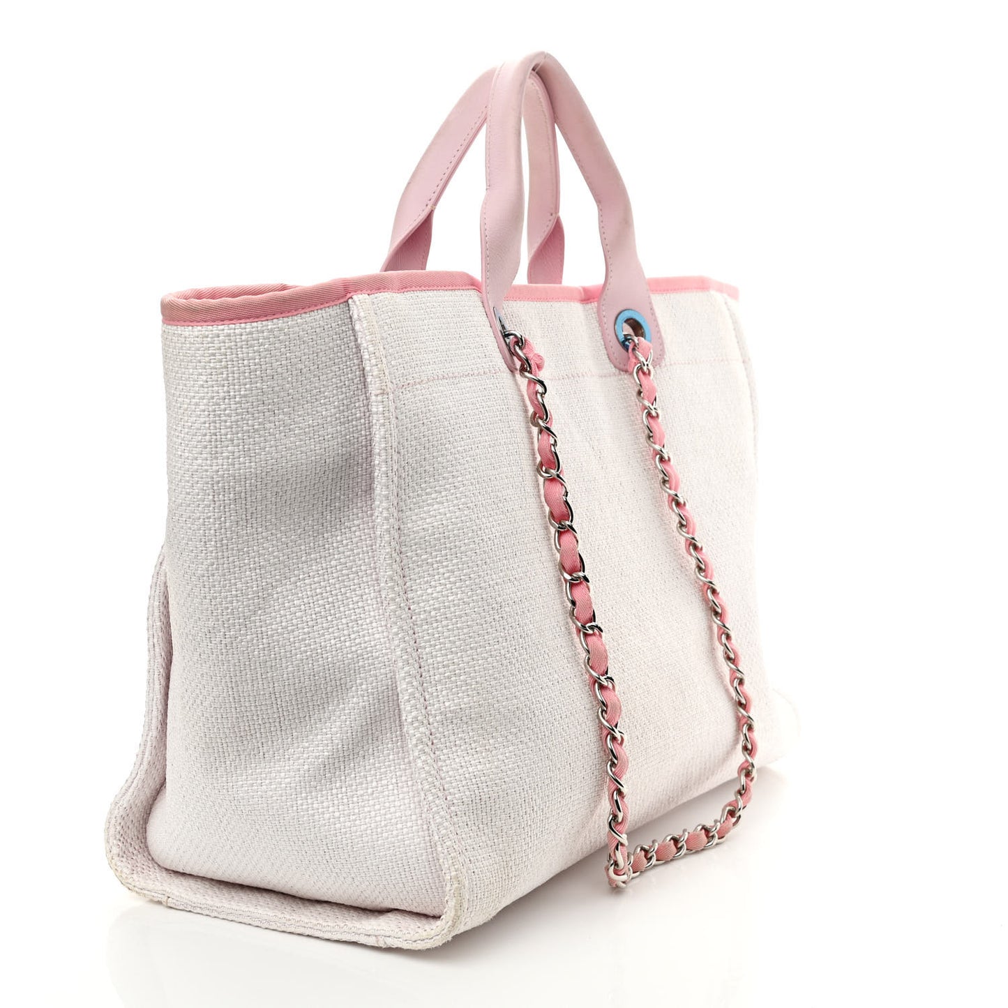 Canvas Large Deauville Tote White Pink