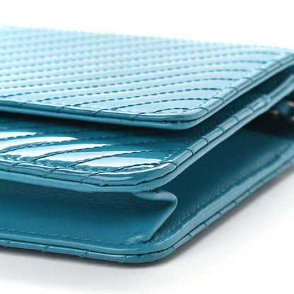 Chanel Patent Calfskin Chevron Quilted Wallet On Chain WOC Blue 10 of 10