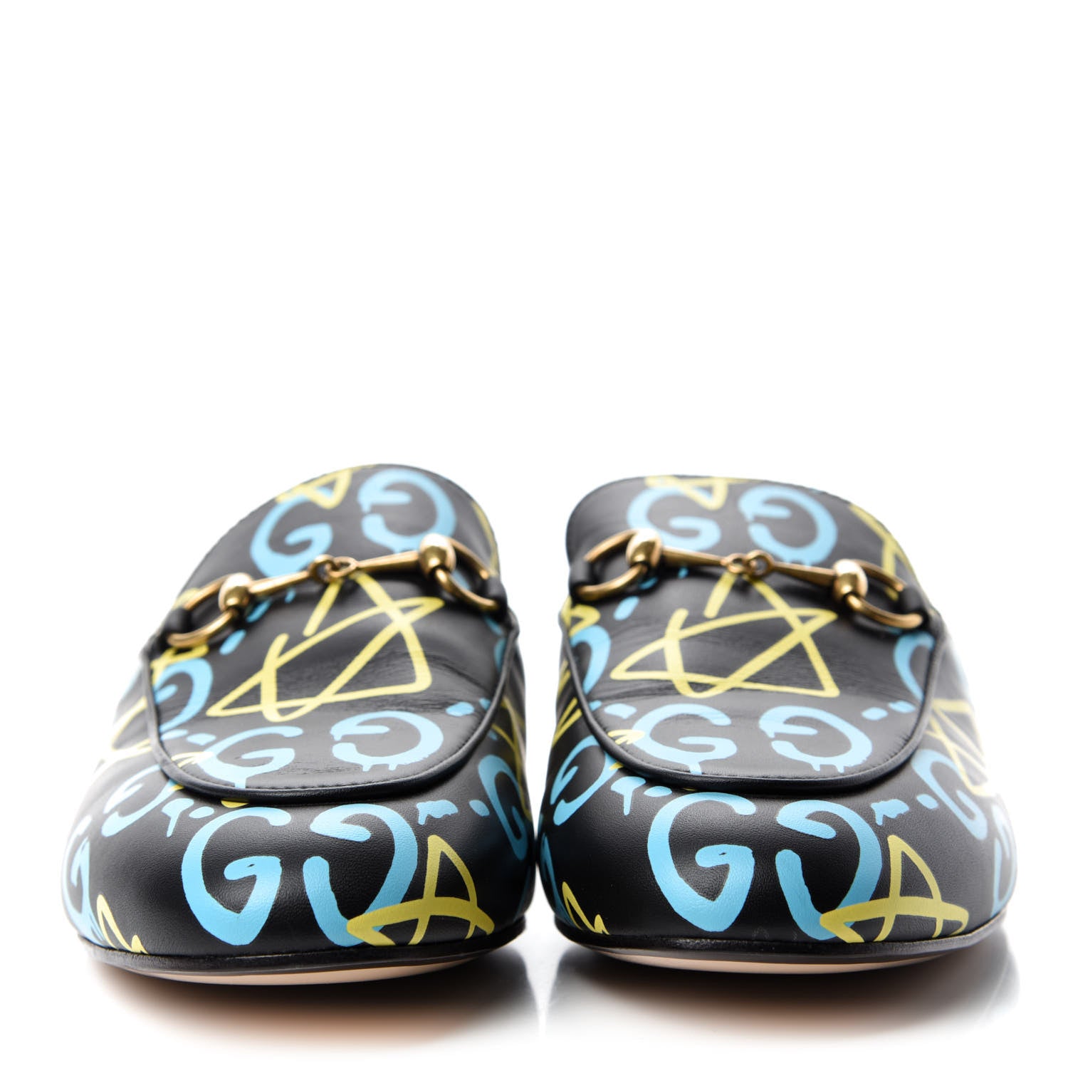 Gucci Calfskin GucciGhost Print Womens Princetown Slippers 38.5 Black New Acquamarine 2 of 10