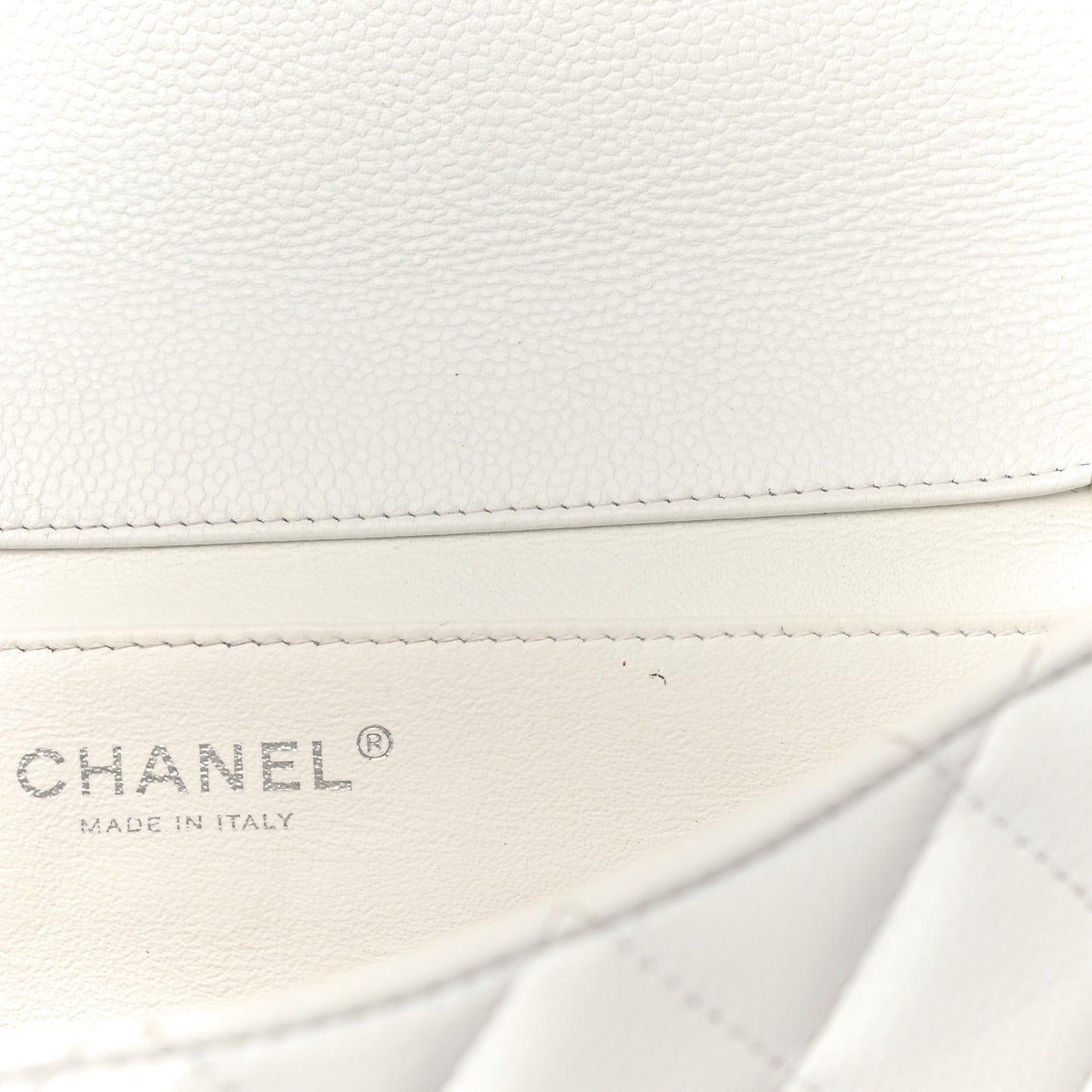 Caviar Quilted Clutch With Chain Flap White