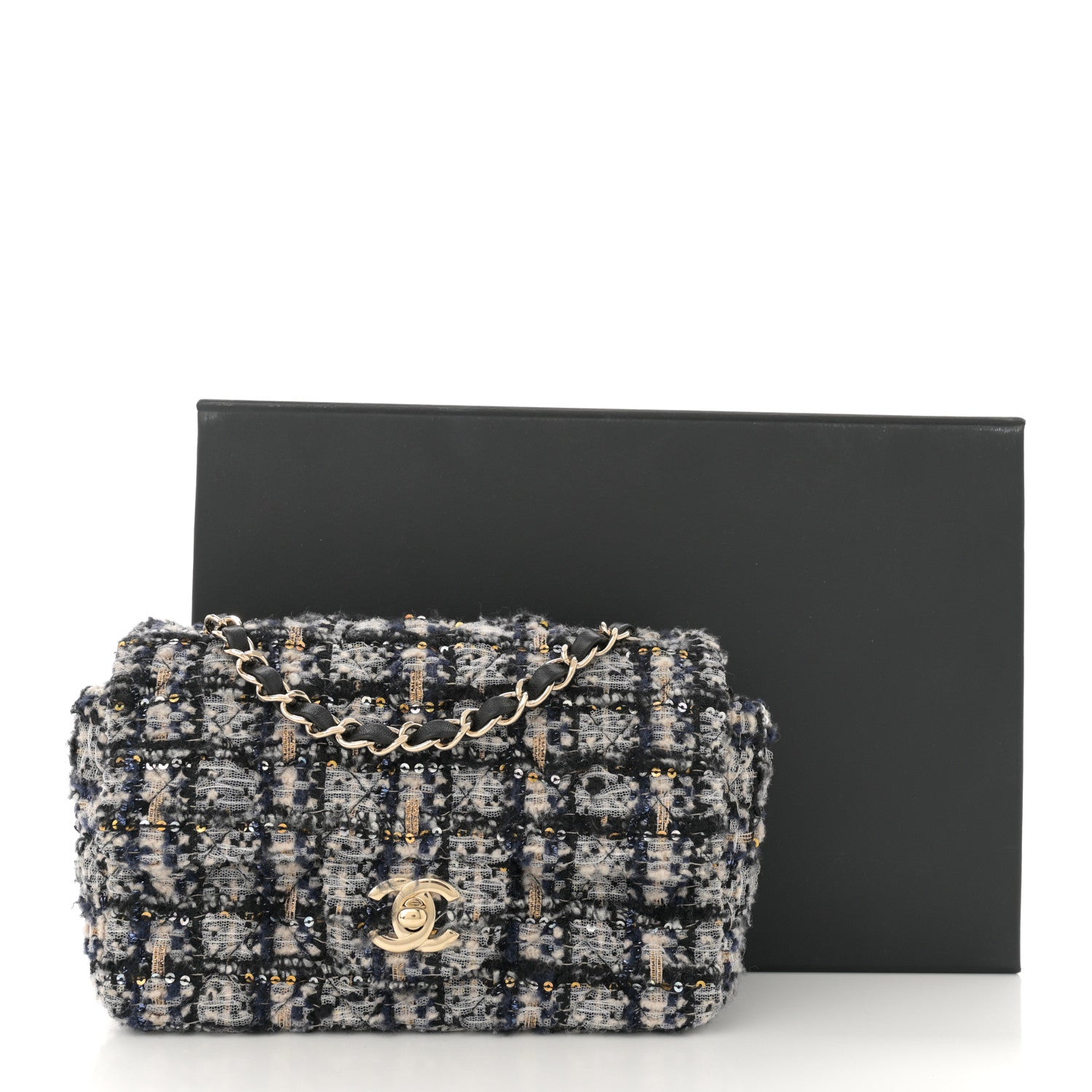 Chanel Glittered Tweed Quilted Mini Rectangular Flap Navy Blue 11 of 11