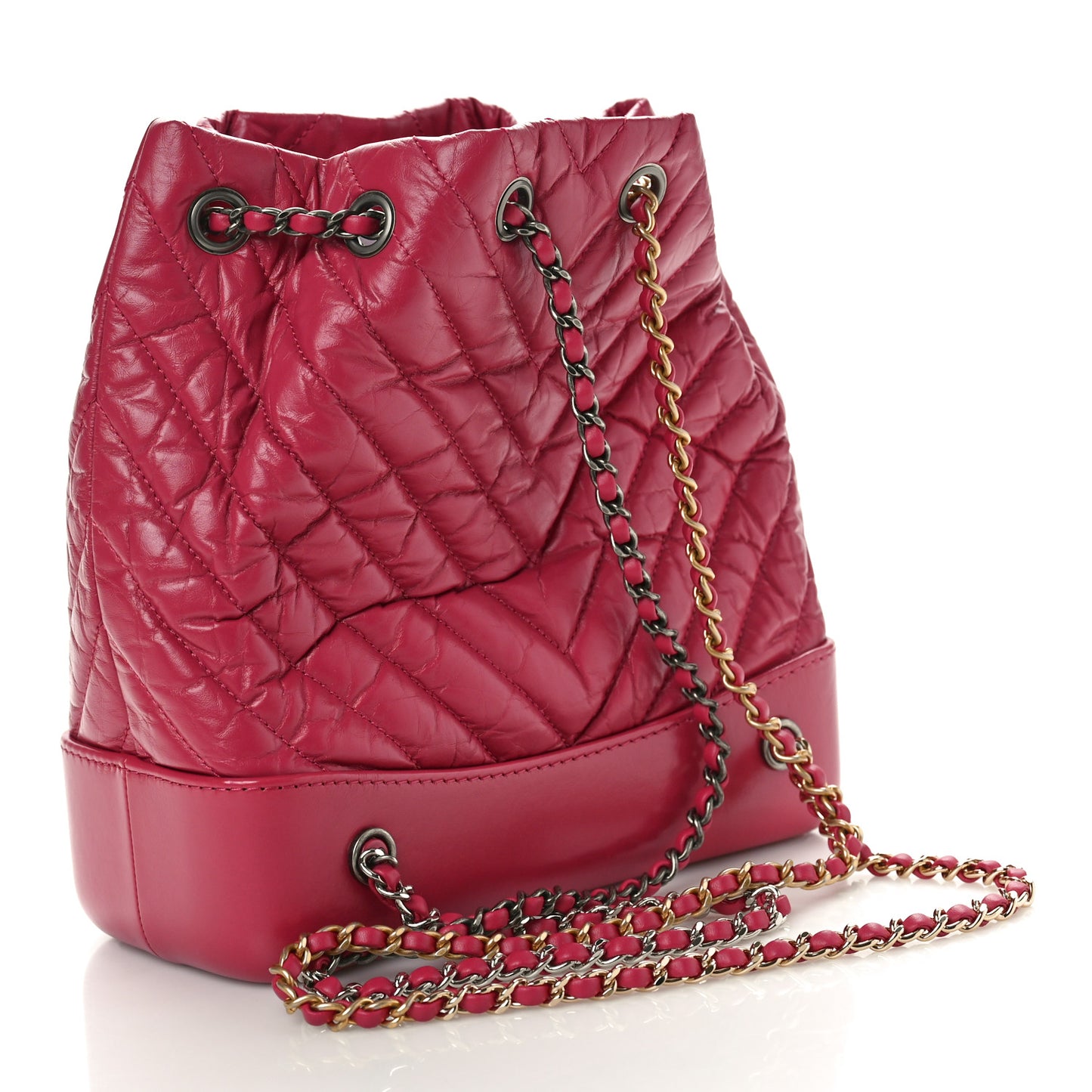 Aged Calfskin Chevron Quilted Small Gabrielle Backpack Dark Pink