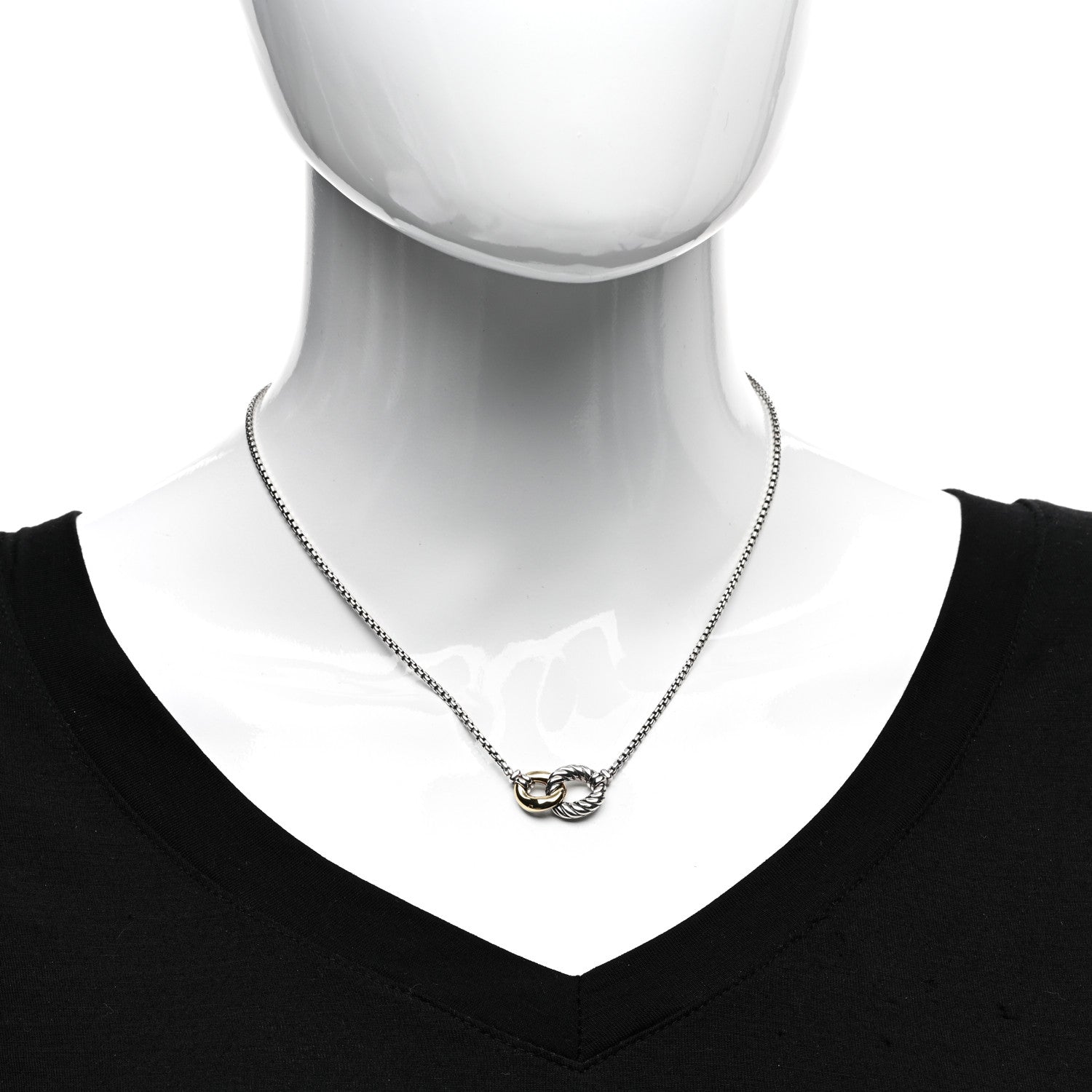 David Yurman Sterling Silver 18K Yellow Gold Belmont Pendant Necklace 2 of 4