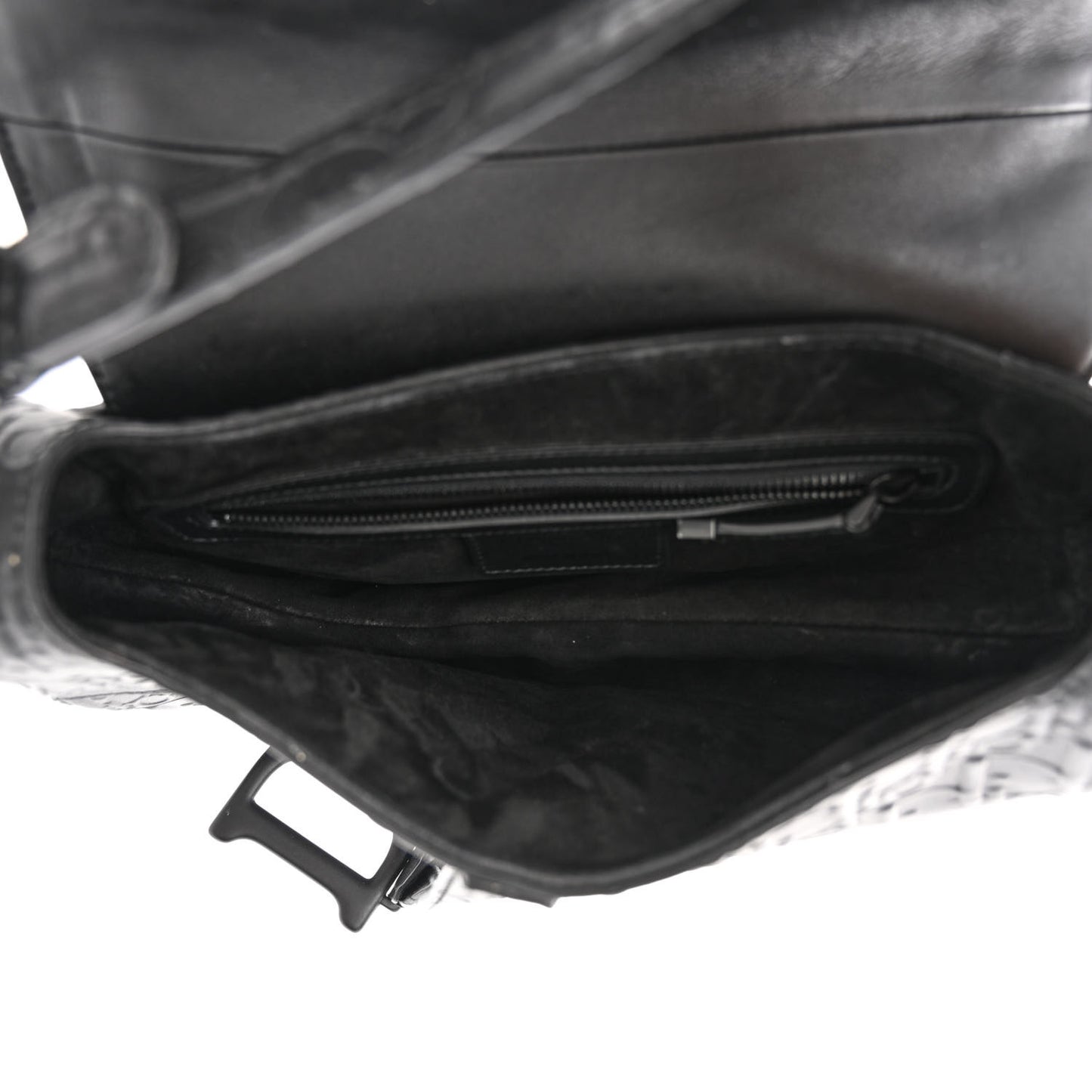 Calfskin Embossed Oblique Saddle Bag Black