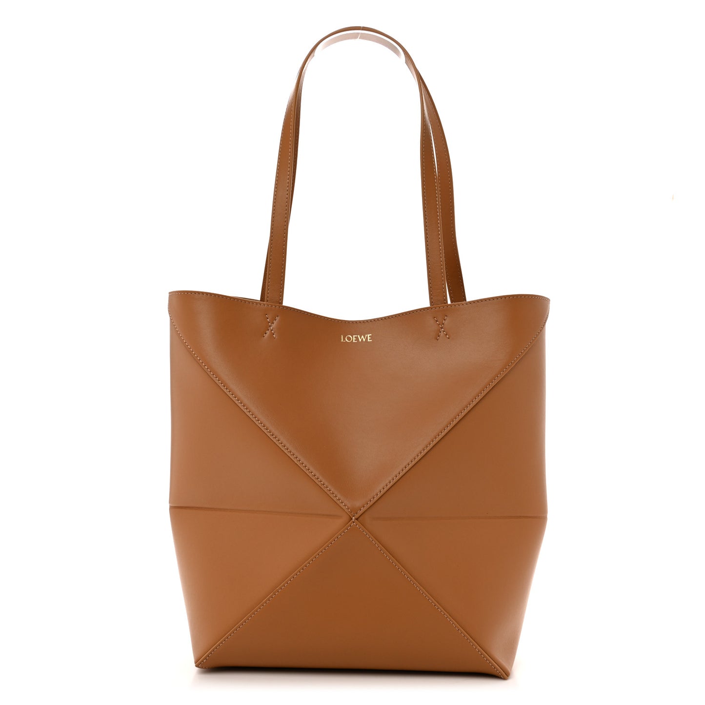 Shiny Calfskin Medium Puzzle Fold Tote Warm Desert