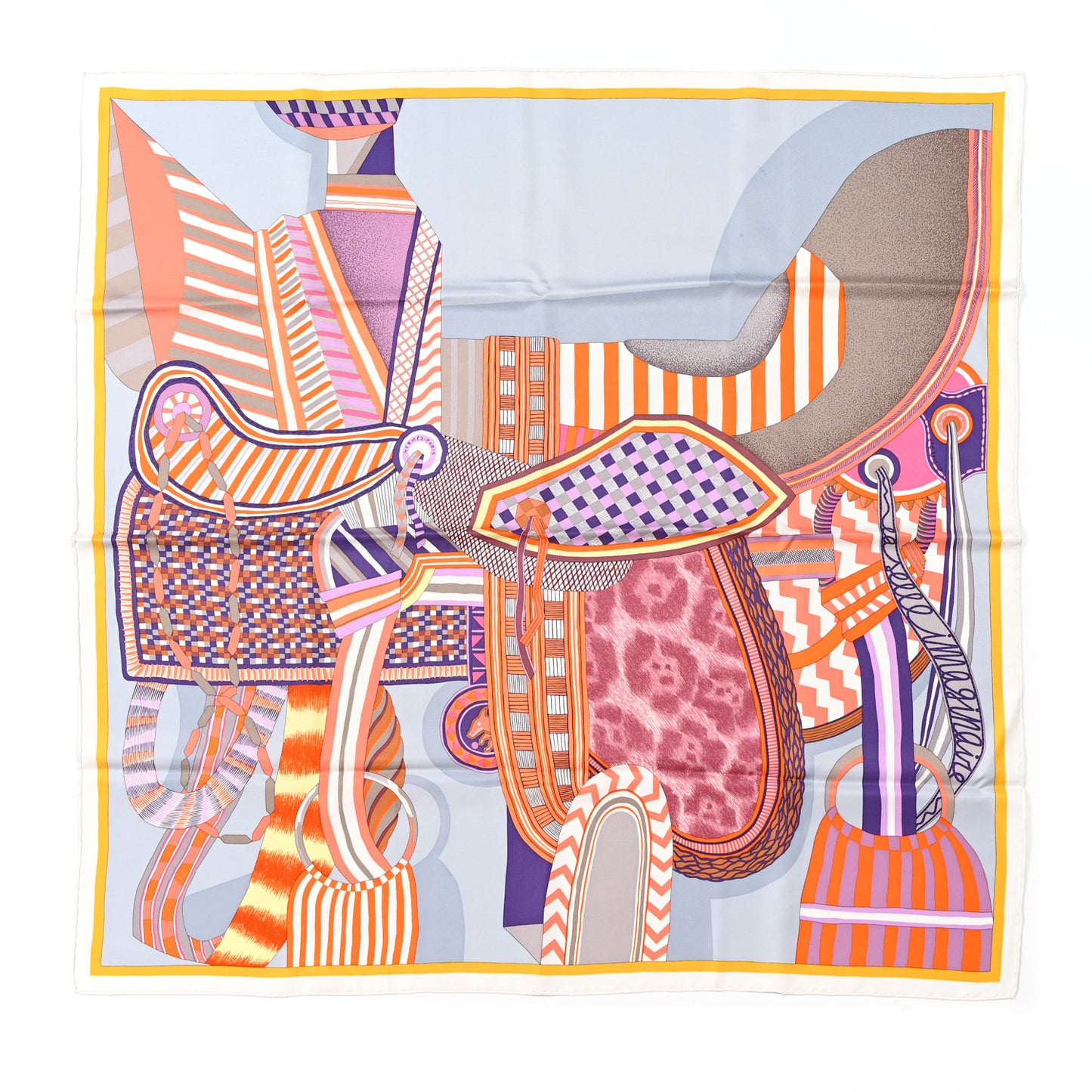 Silk La Selle Imaginaire Dossard Scarf 90 Gris Perle Violet