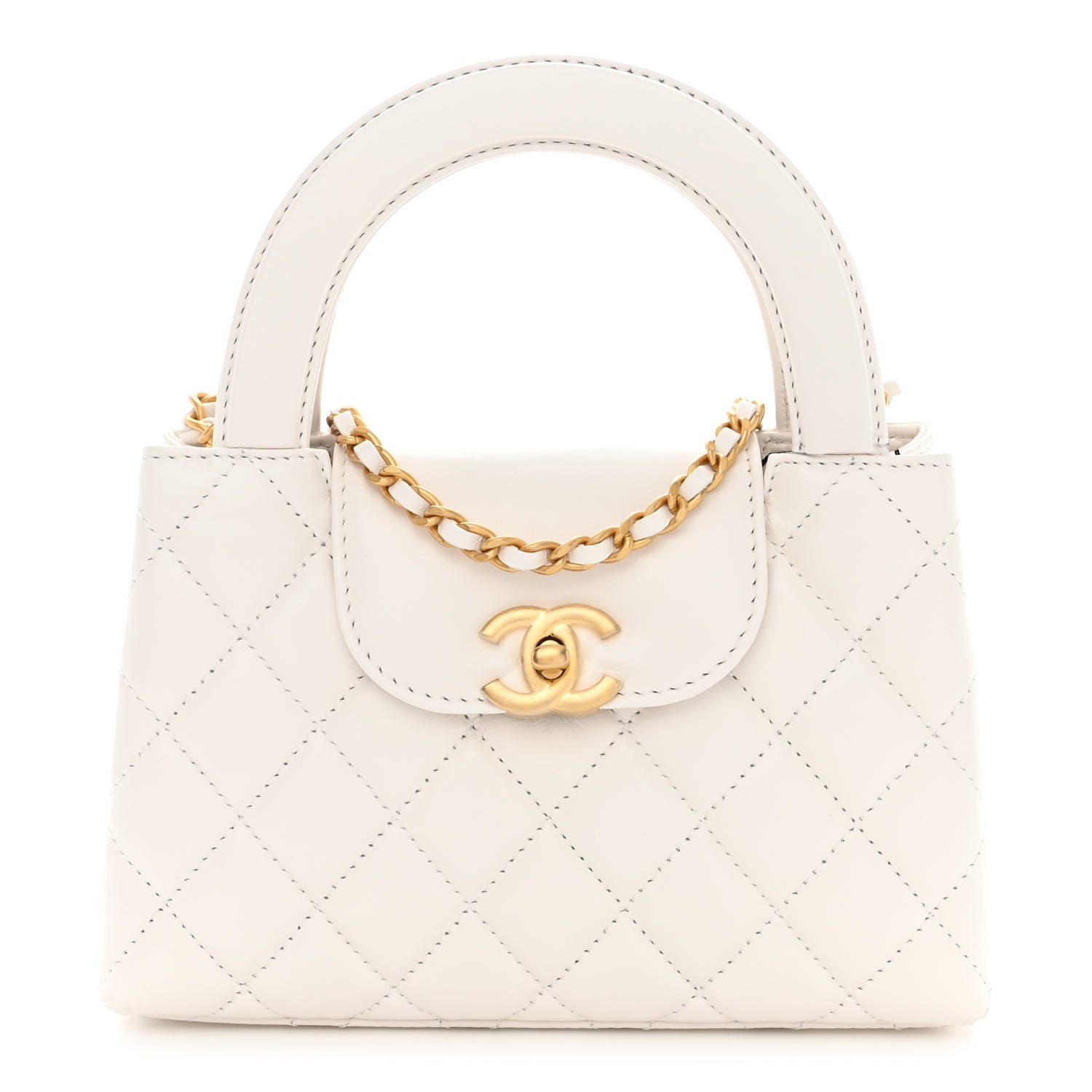 Chanel Shiny Aged Calfskin Quilted Nano Kelly Shopper White 1 of 10