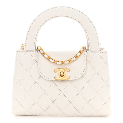 Chanel Shiny Aged Calfskin Quilted Nano Kelly Shopper White 1 of 10