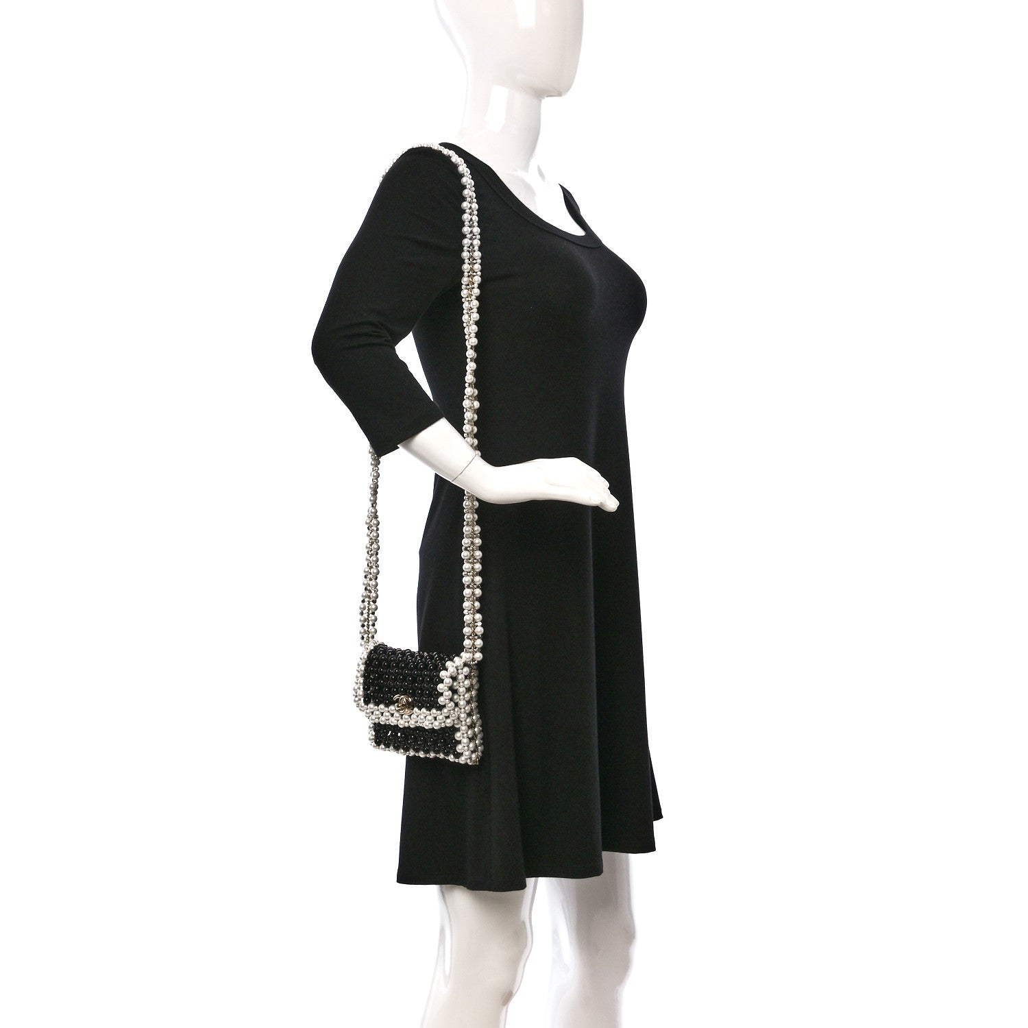 Chanel Crystal Pearl Beaded Mini Rectangular Flap Black White 2 of 10