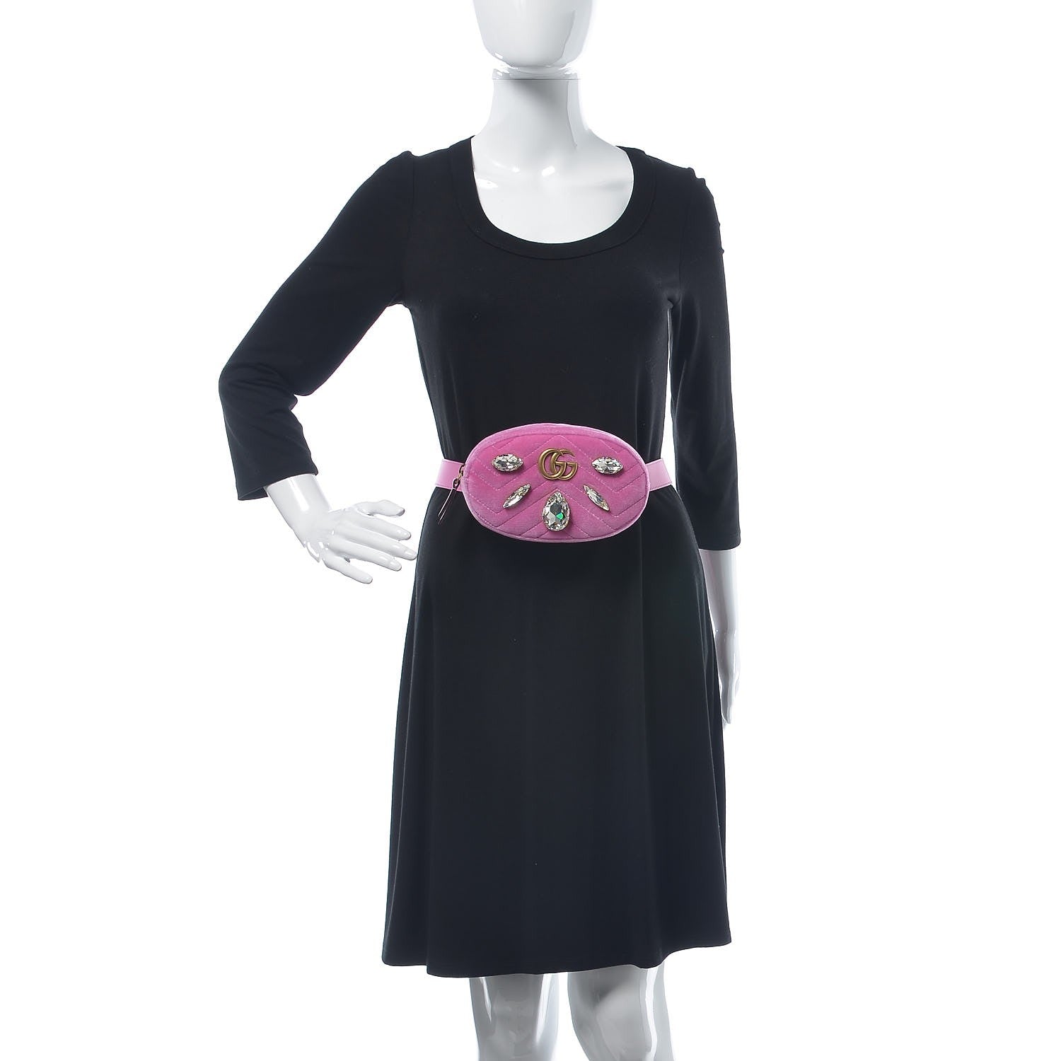 Gucci Velvet Matelasse Marquise Crystals GG Marmont Belt Bag 95 38 Malva 2 of 8