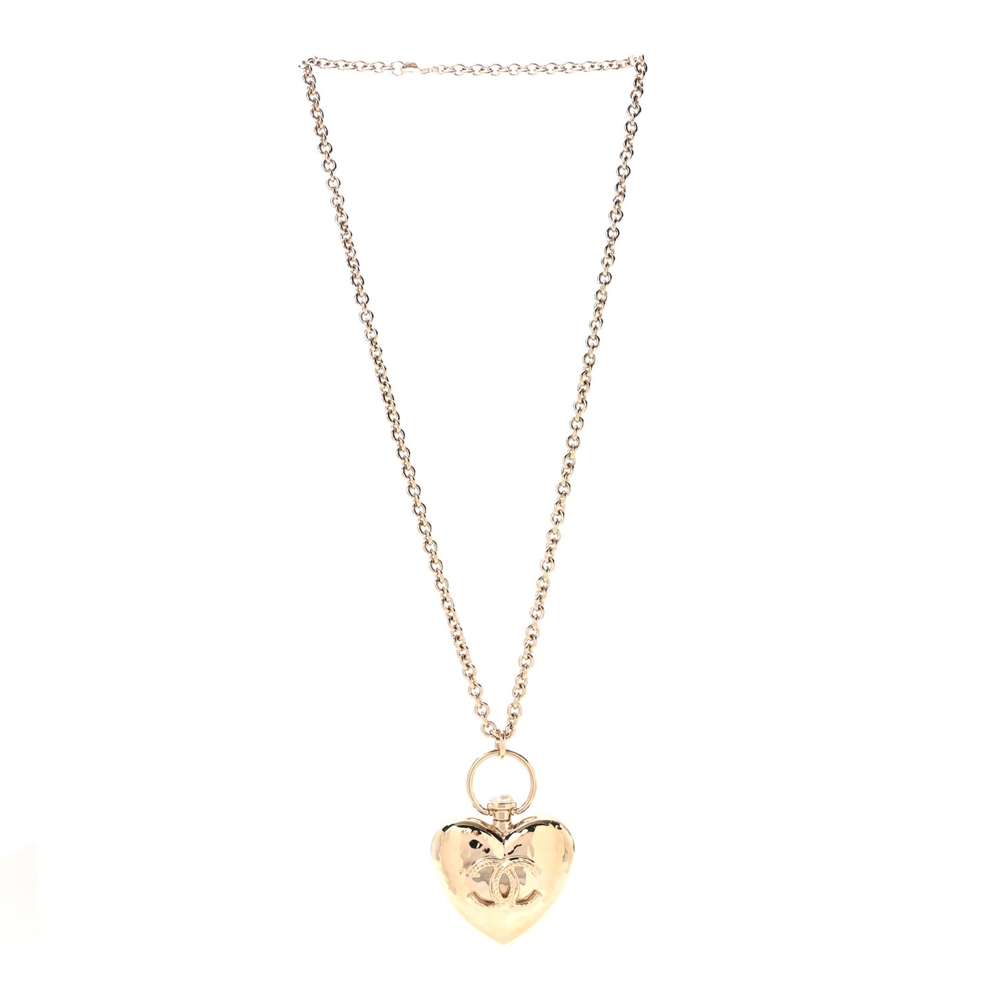 Metal CC Heart Locket Necklace Gold