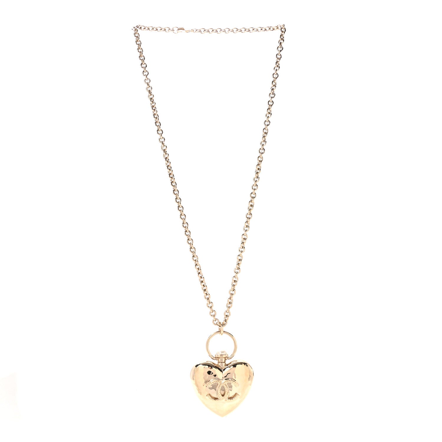 Chanel Metal CC Heart Locket Necklace Gold 3 of 7