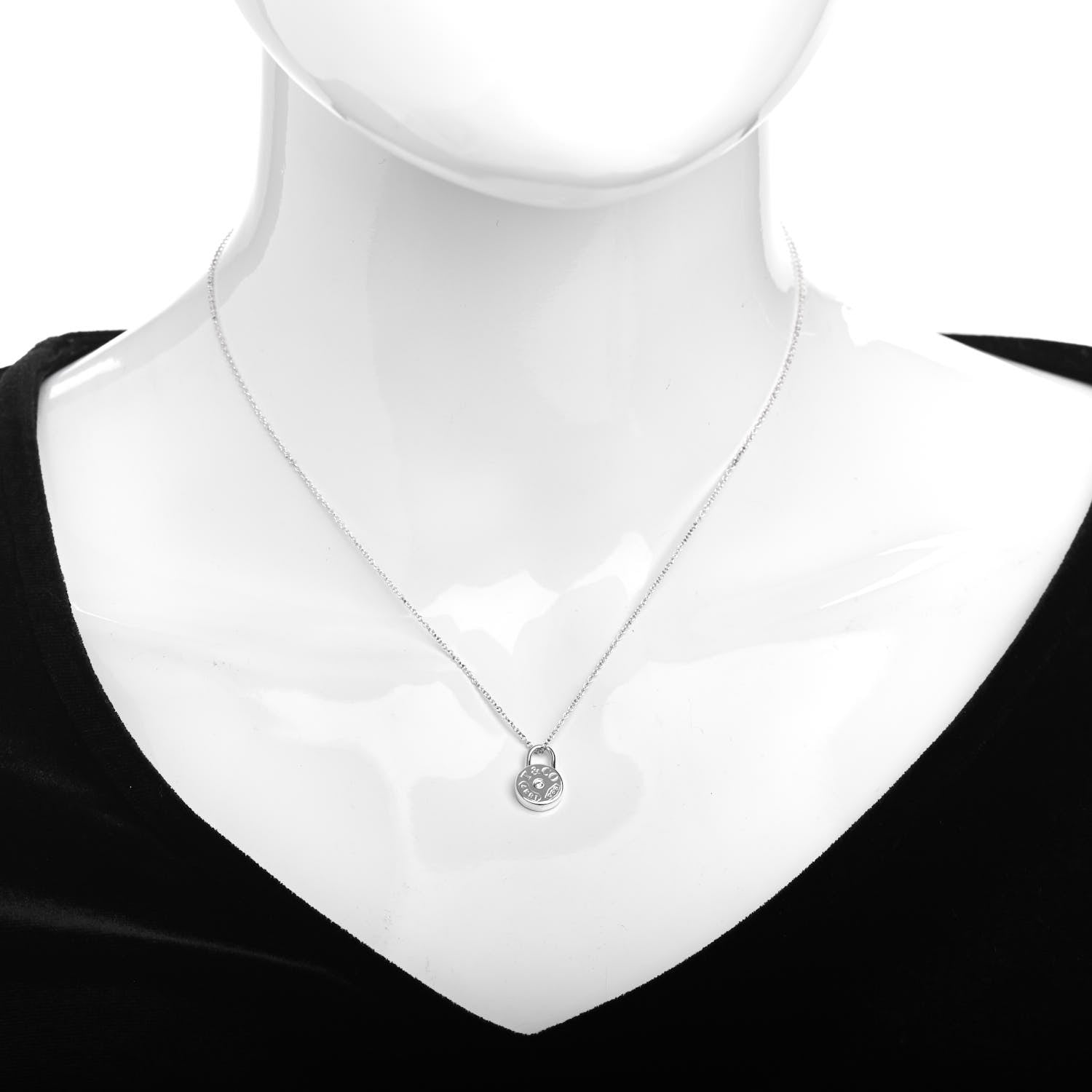 Tiffany Sterling Silver Diamond 1837 Circle Lock Necklace 2 of 4