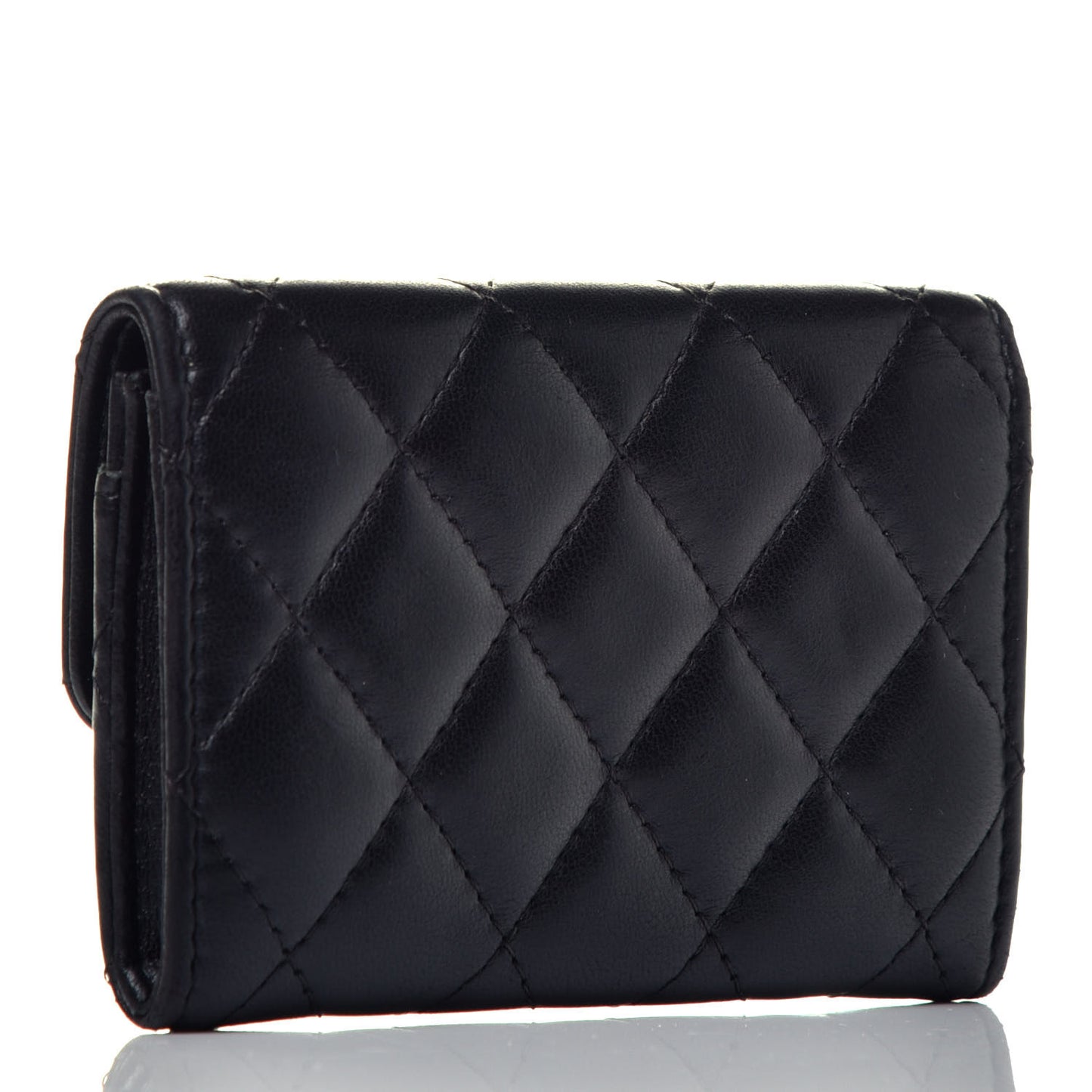 Lambskin Quilted Flap Card Holder Black