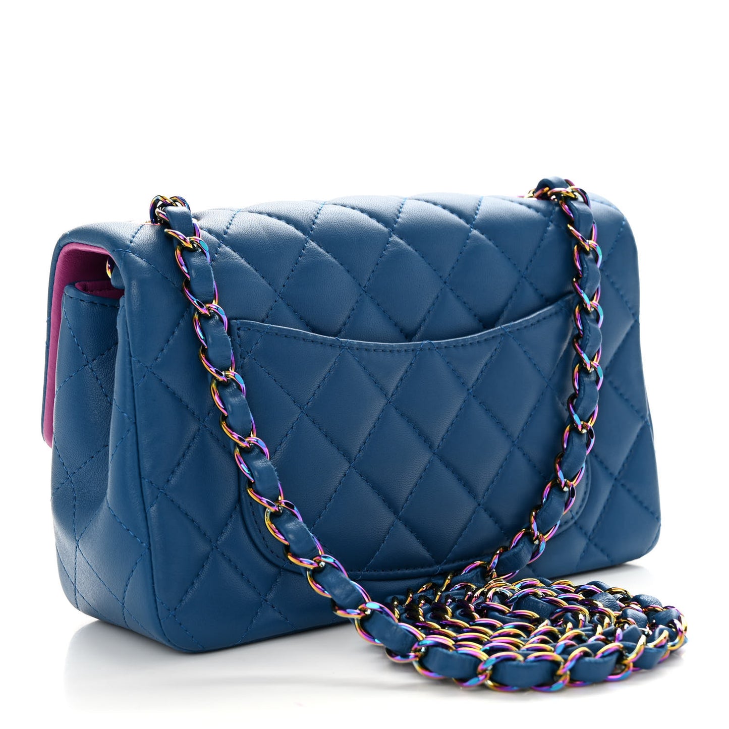 Lambskin Quilted Mini Rectangular Flap Blue Purple