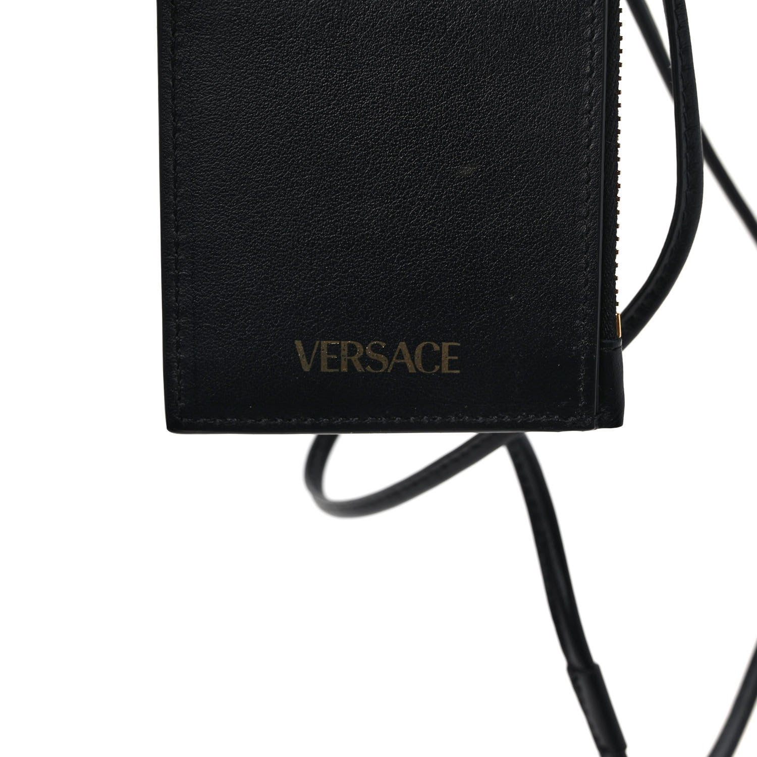 Versace Calfskin Medusa Lanyard Zip Pouch Card Holder Black 7 of 7