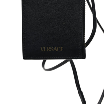 Versace Calfskin Medusa Lanyard Zip Pouch Card Holder Black 7 of 7