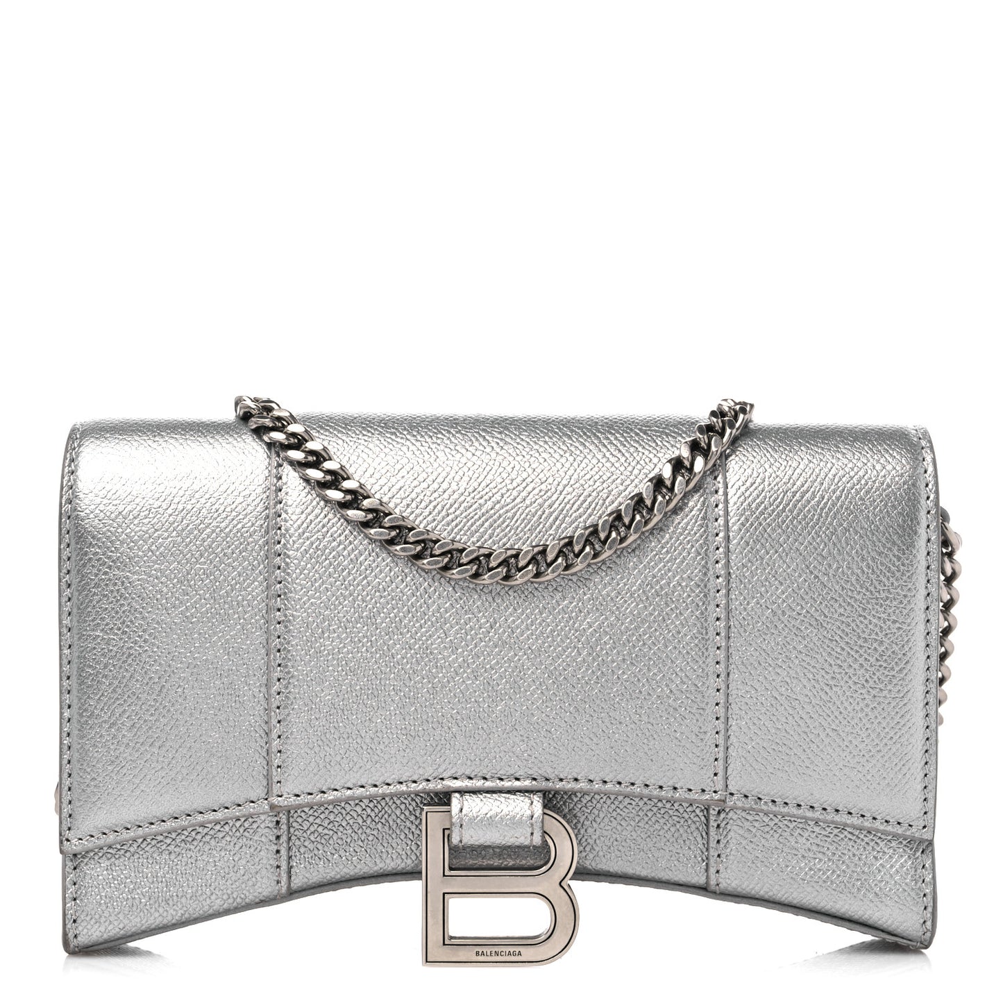 Metallic Grained Calfskin Hourglass Chain Bag Silver