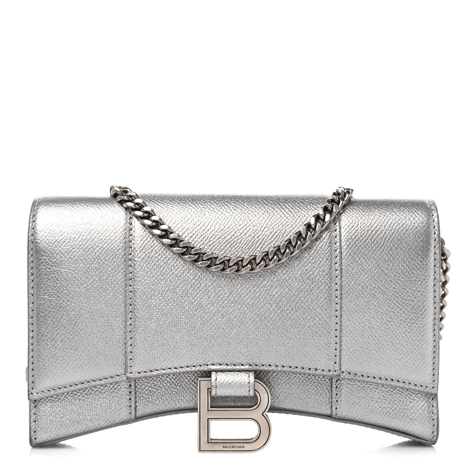 Balenciaga Metallic Grained Calfskin Hourglass Chain Bag Silver 1 of 12