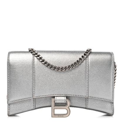Balenciaga Metallic Grained Calfskin Hourglass Chain Bag Silver 1 of 12