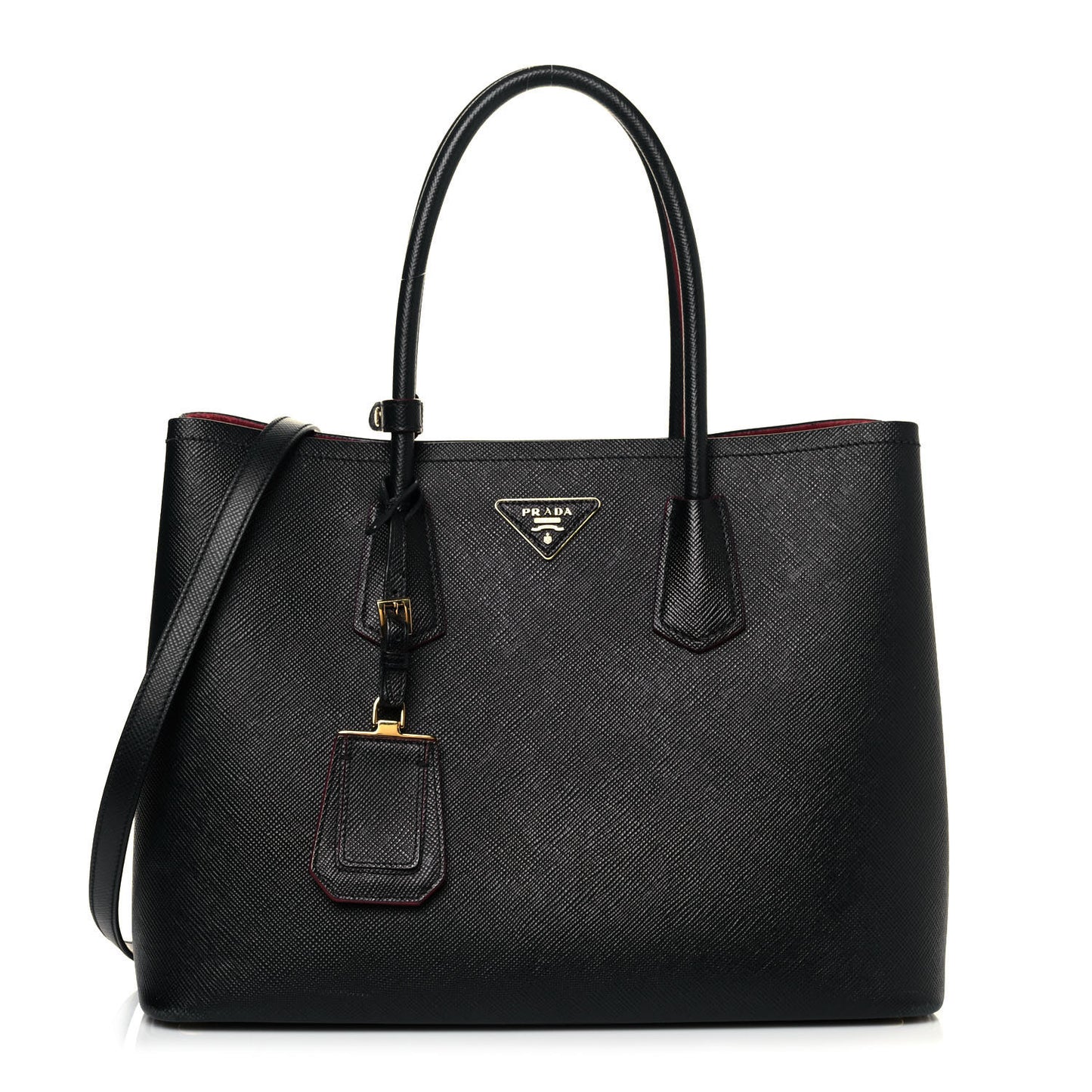 Saffiano Cuir Medium Double Bag Black Fuoco