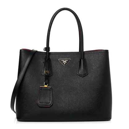 Prada Saffiano Cuir Medium Double Bag Black Fuoco 1 of 25