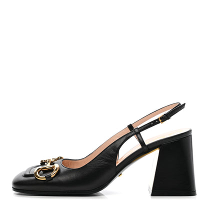 Gucci Malaga Kid Horsebit 75mm Slingback Pumps 37.5 Black 1 of 10