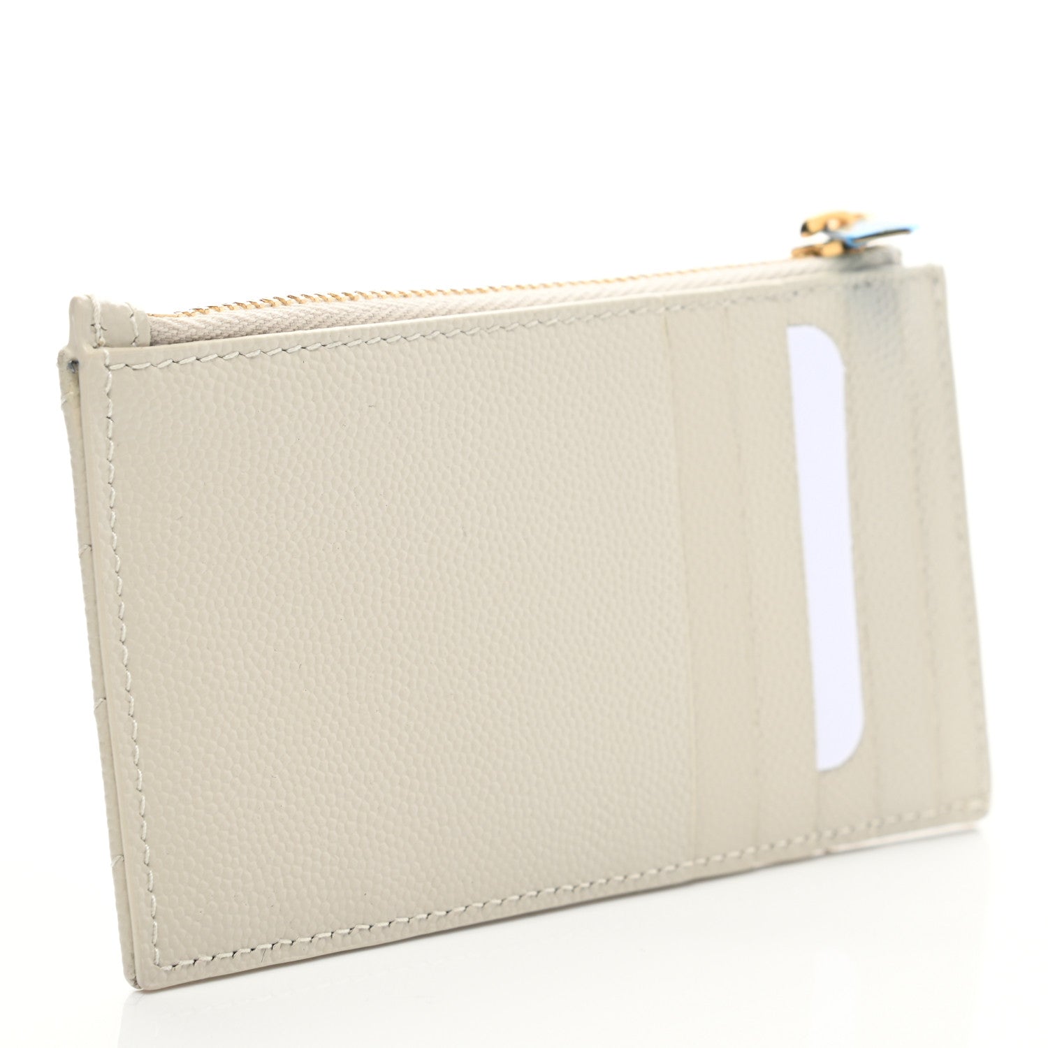 Saint Laurent Grain De Poudre Matelasse Chevron Monogram Fragments Zippered Card Case Crema Soft 3 of 8
