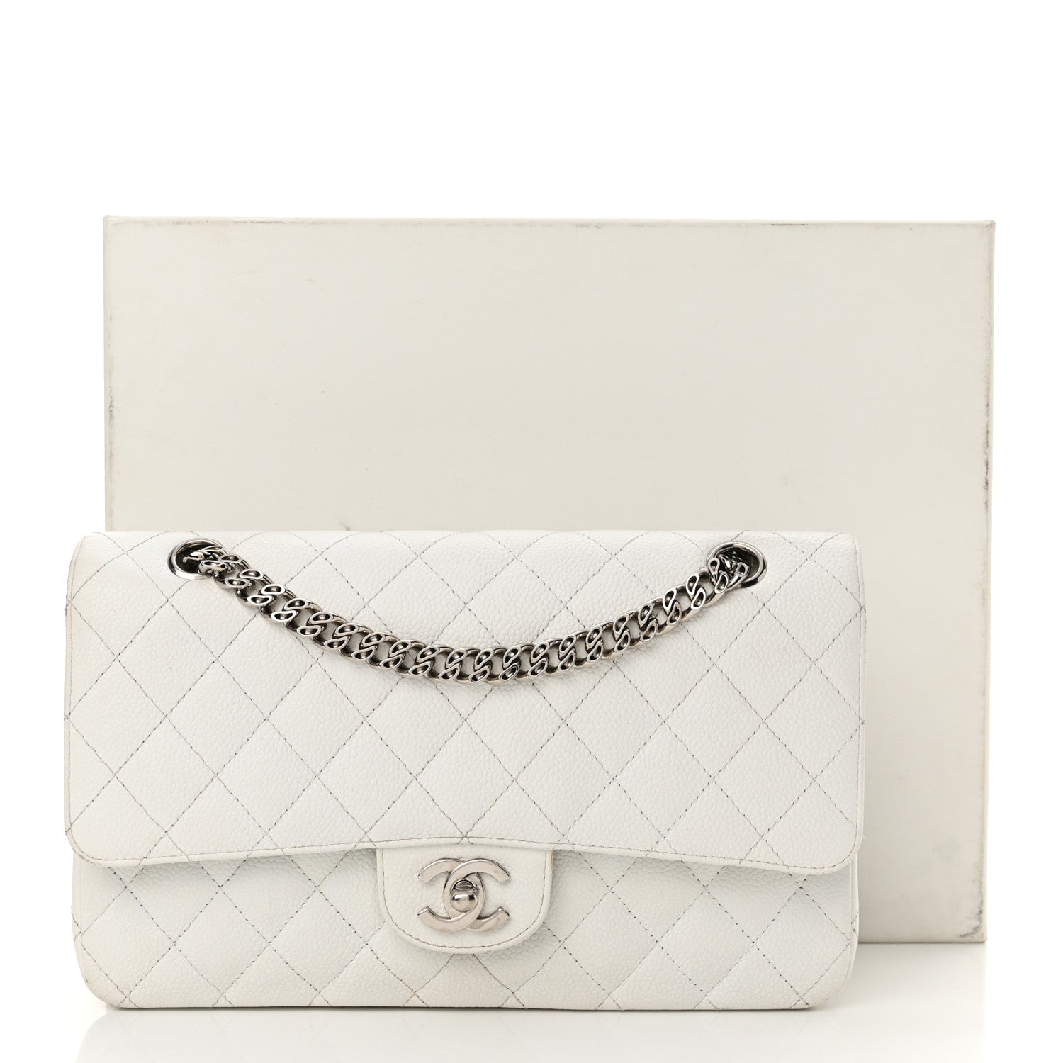 Chanel Caviar Quilted Medium Double Flap Bijoux Chain White 26 of 26