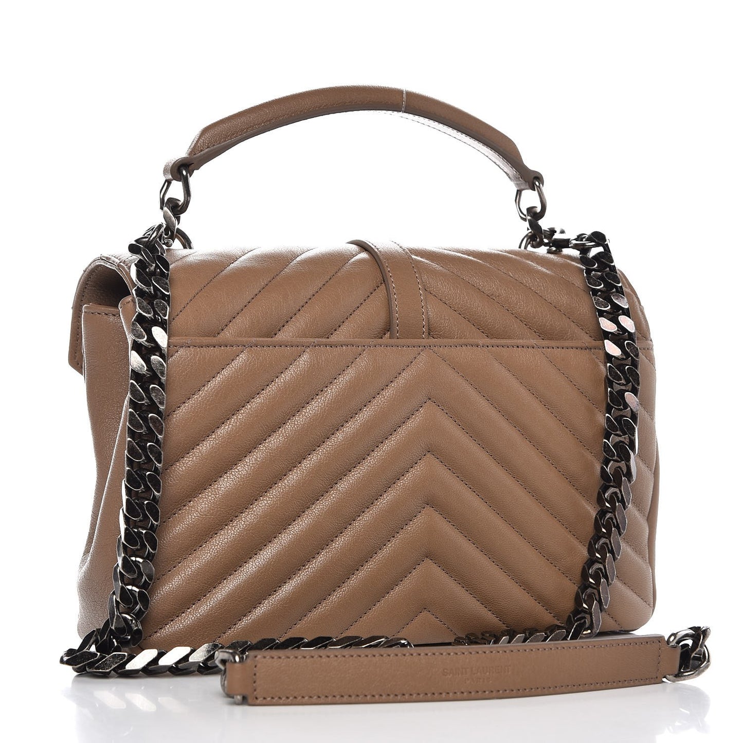 Sheepskin Matelasse Chevron Monogram Medium College Bag Taupe