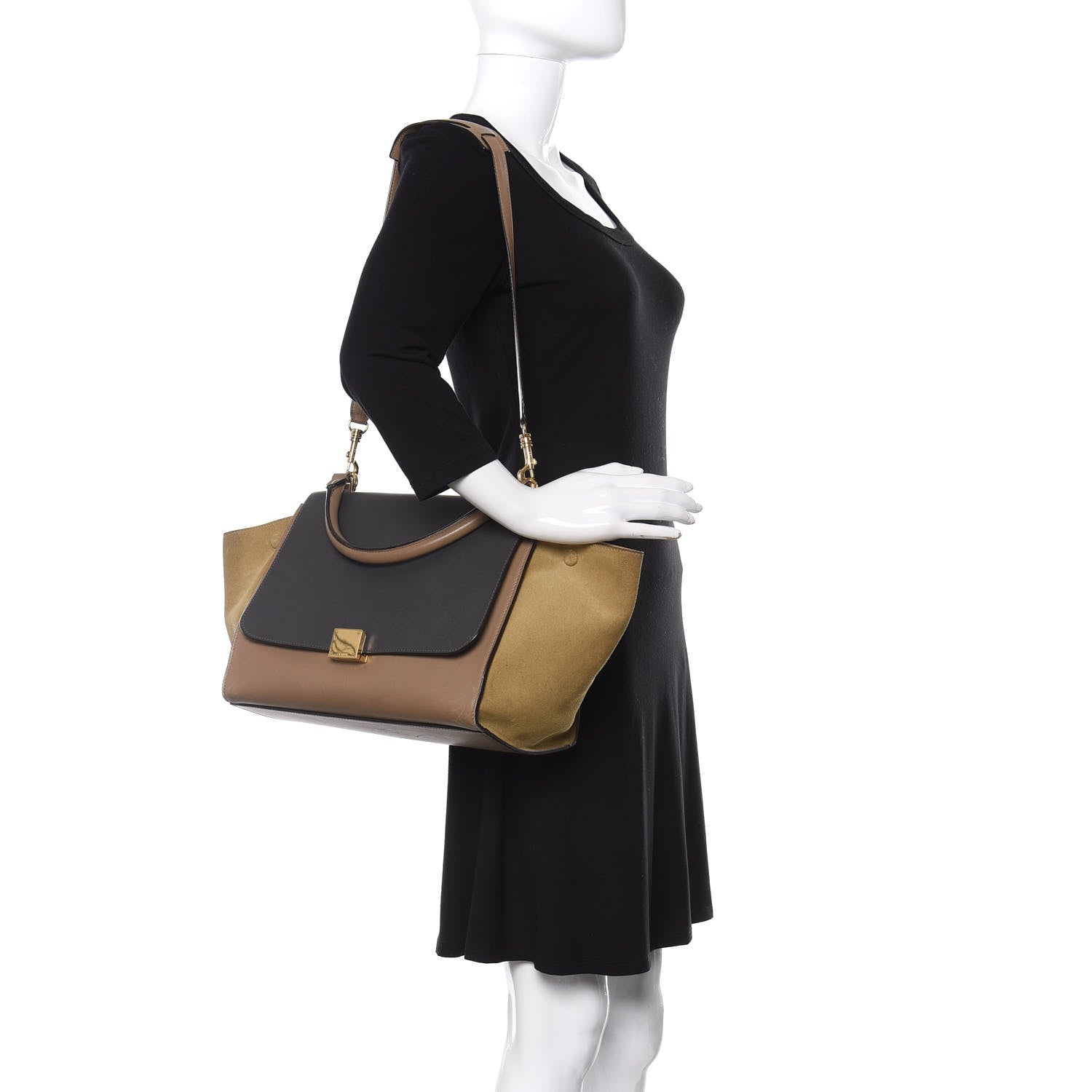 Celine Smooth Calfskin Suede Medium Tri-Color Trapeze Olive 2 of 16