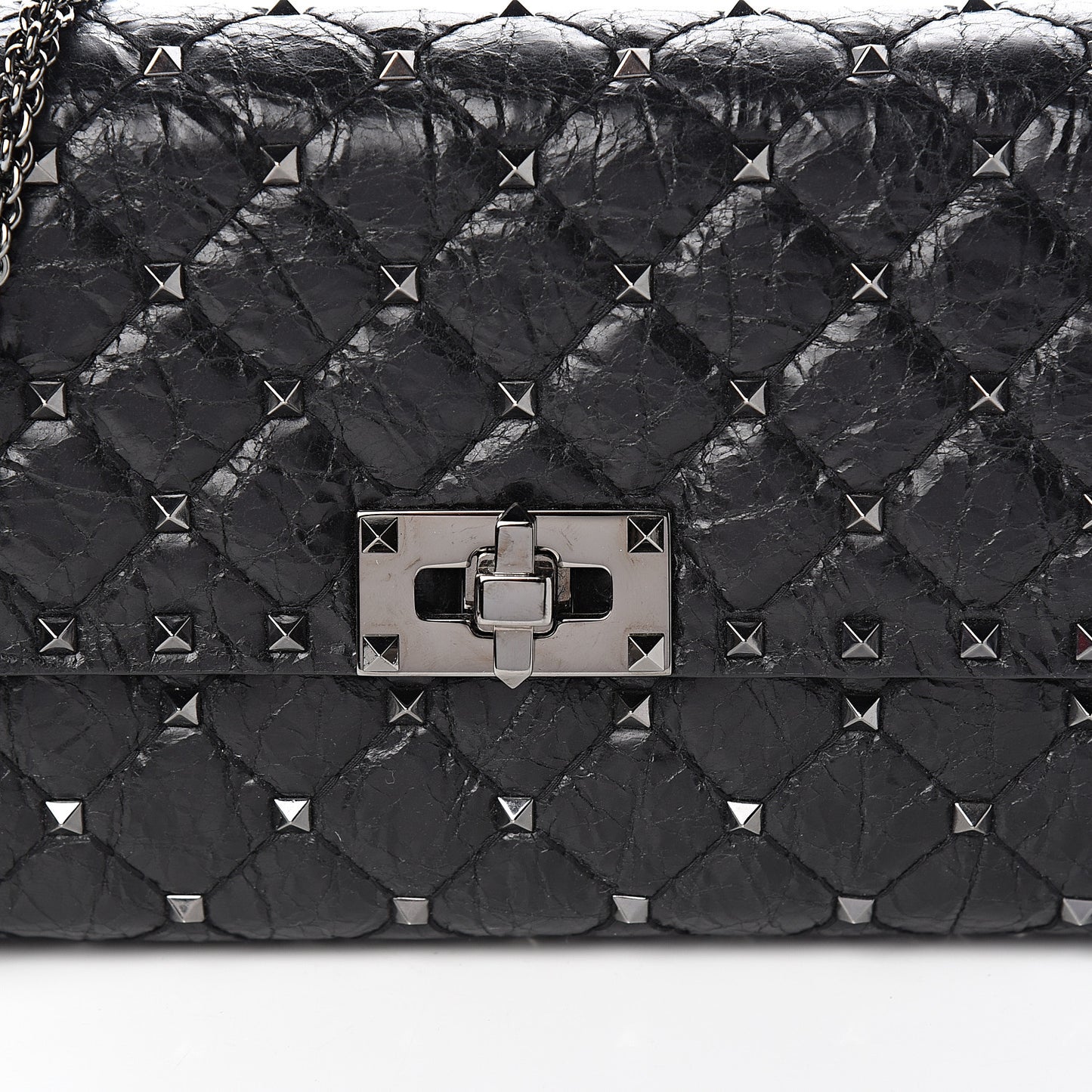 Craquele Nappa Rockstud Spike Wallet on Chain Black