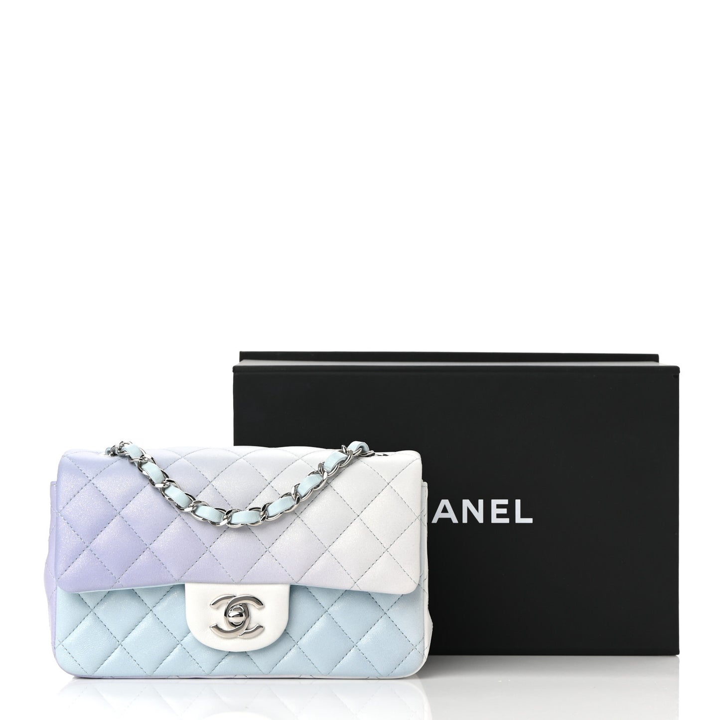 Perforated Lambskin Quilted Mini Rectangular Flap Light Blue Light Purple White