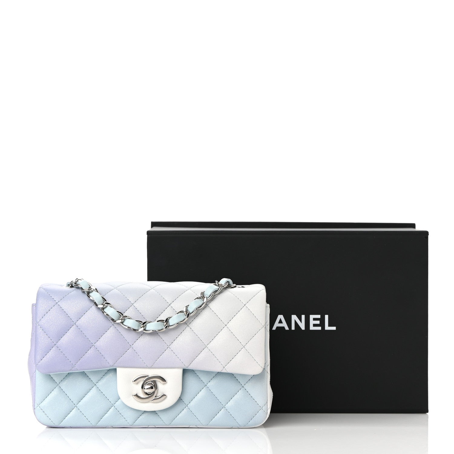 Chanel Perforated Lambskin Quilted Mini Rectangular Flap Light Blue Light Purple White 10 of 10
