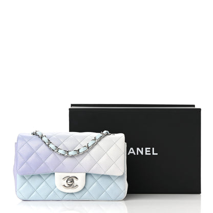 Chanel Perforated Lambskin Quilted Mini Rectangular Flap Light Blue Light Purple White 10 of 10