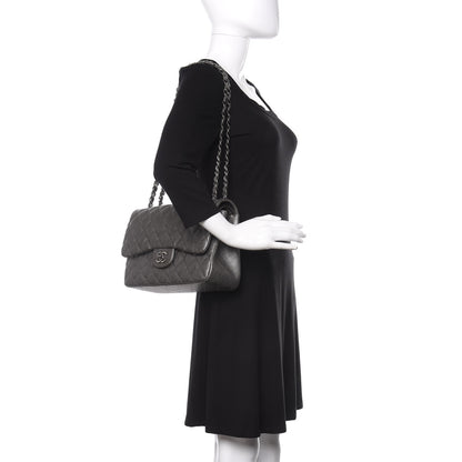 Chanel Metallic Caviar Quilted Jumbo Double Flap Dark Silver 3 of 11