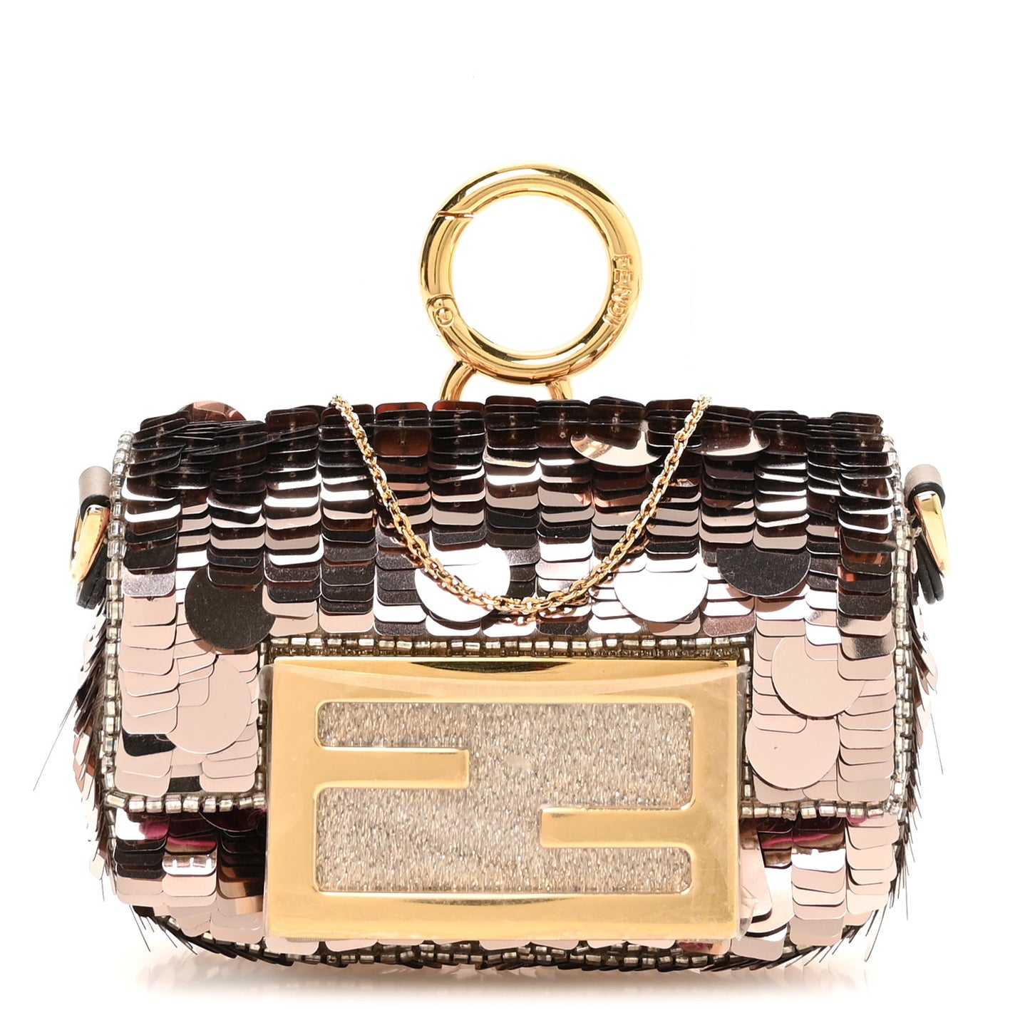 Sequin Paillettes Shiny Nappa Sex and the City Nano Maxi Buckle Baguette Charm Tortora